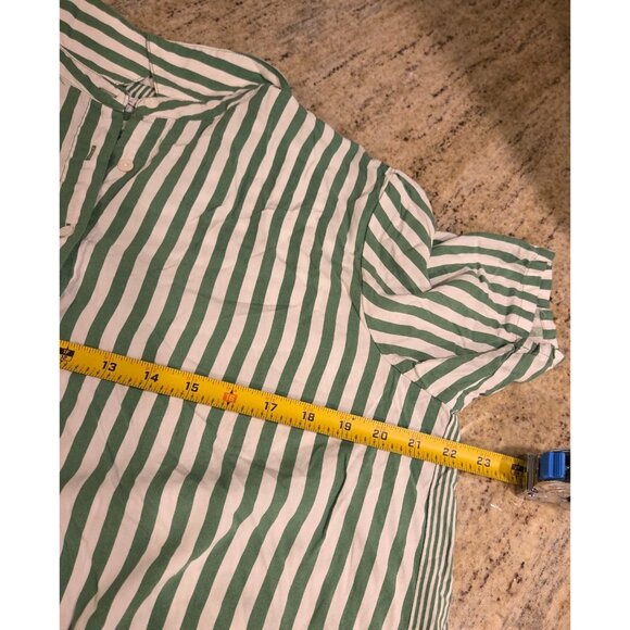 Jane + Delancey Button Down Shirt Women L Green Stripe Short Sleeve High Low Hem - Picture 3 of 13